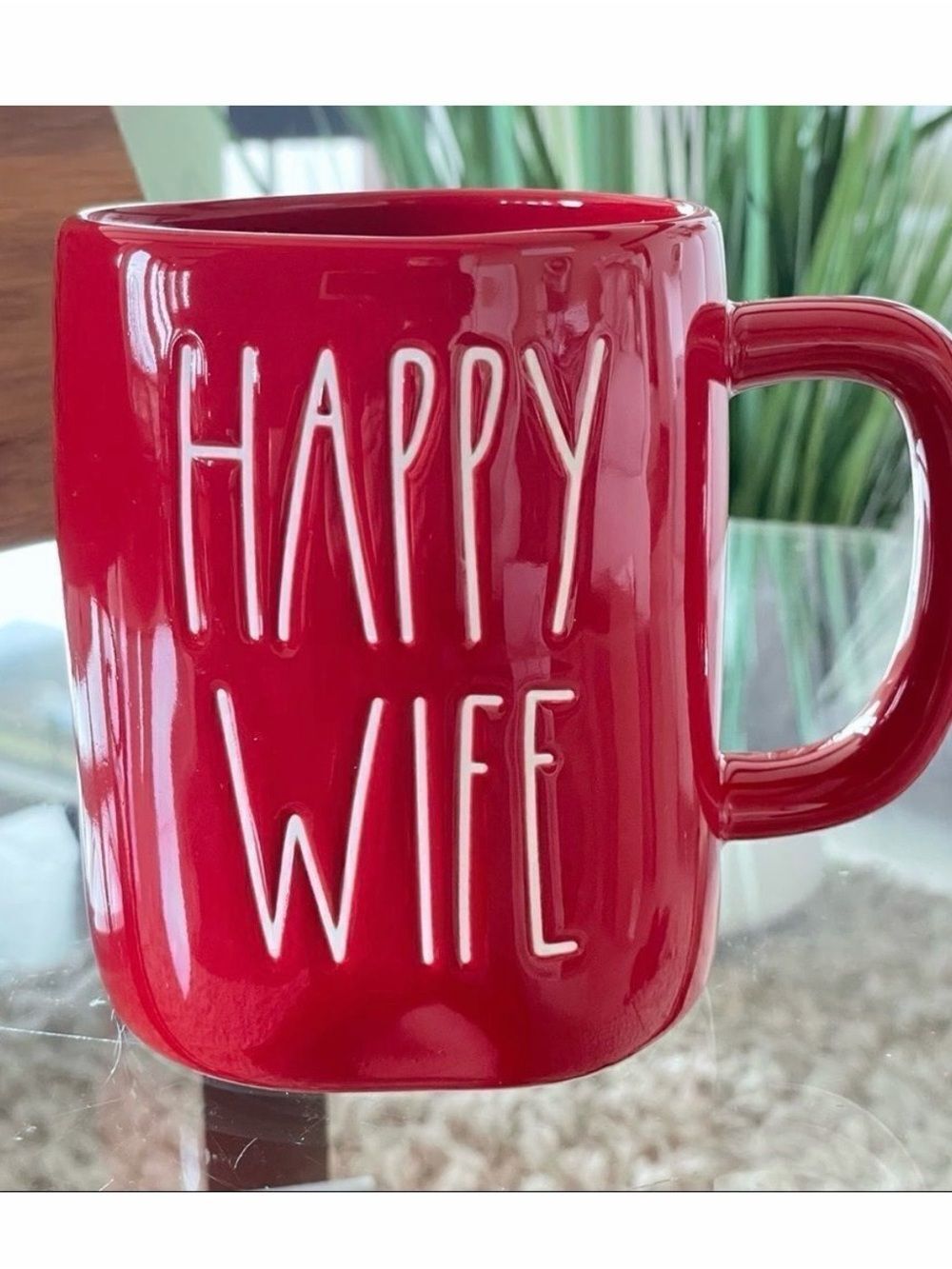 Rae Dunn Happy Wife Red Ceramic White Letters Mug Beautiful Fun and functional!!